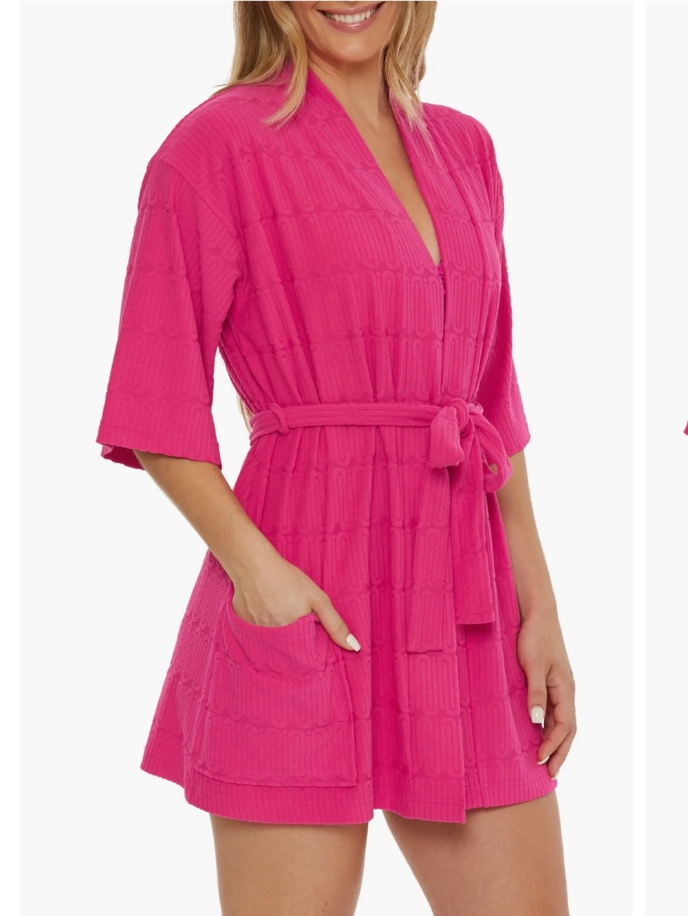 Trina Turk Skyfall Pink Jacquard Terry Cover Up Robe L/XL New